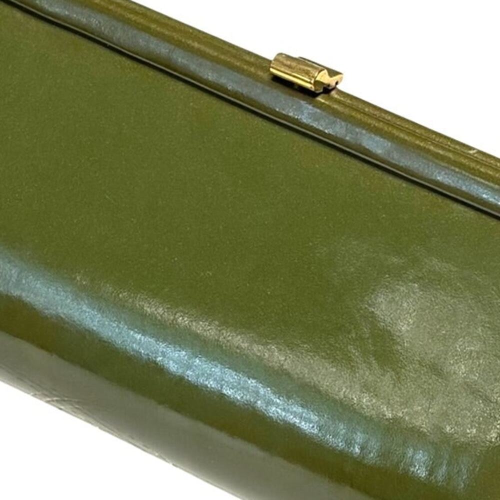 Vintage 1950s/1960s Olive Green Leather Accordion Clutch Bag Warner-Priddy Frame - Picture 2 of 7